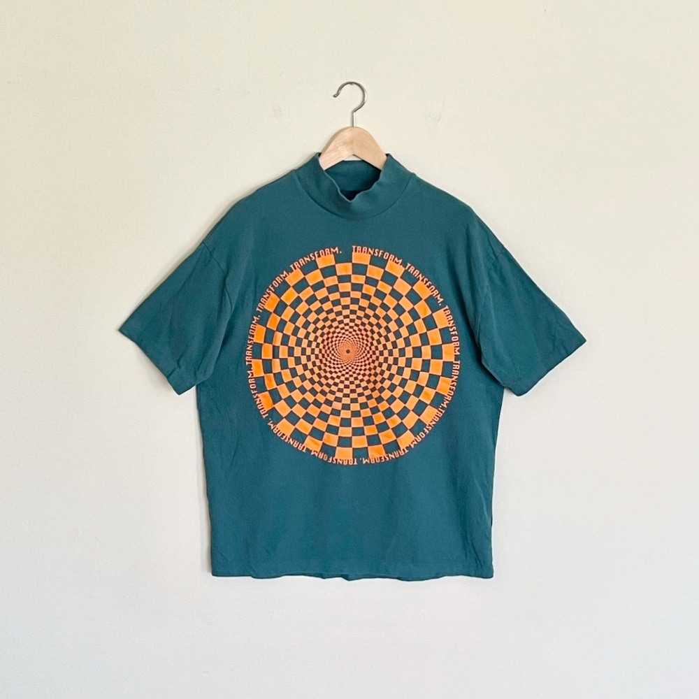Urban Outfitters UO New Wave Mandala Mock Neck Teal Orange T Shirt Women’s S /OS